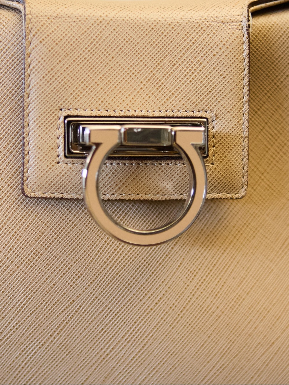 Salvatore Ferragamo Beige Saffiano Leather Shoulder Bag - Picture 6 of 6
